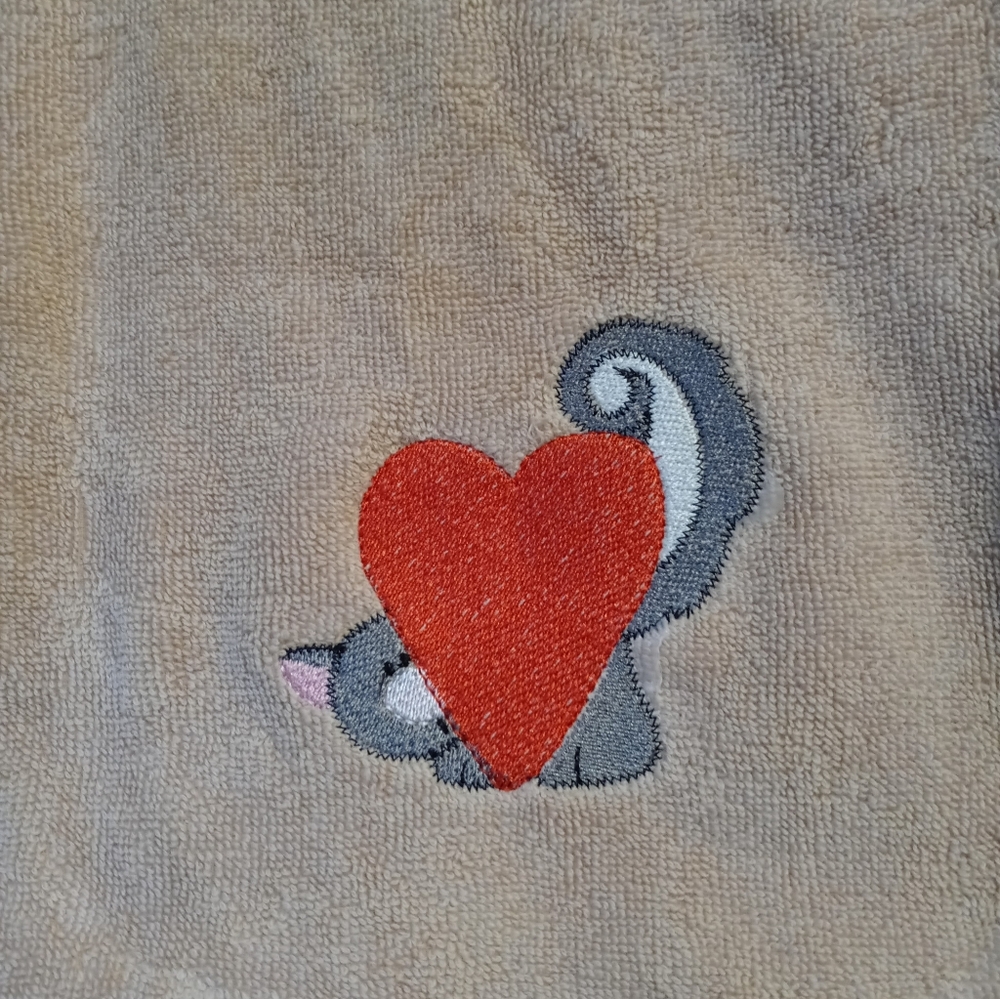 Tan Hand Towels 13 X 28 with Heart and Cat Design 2